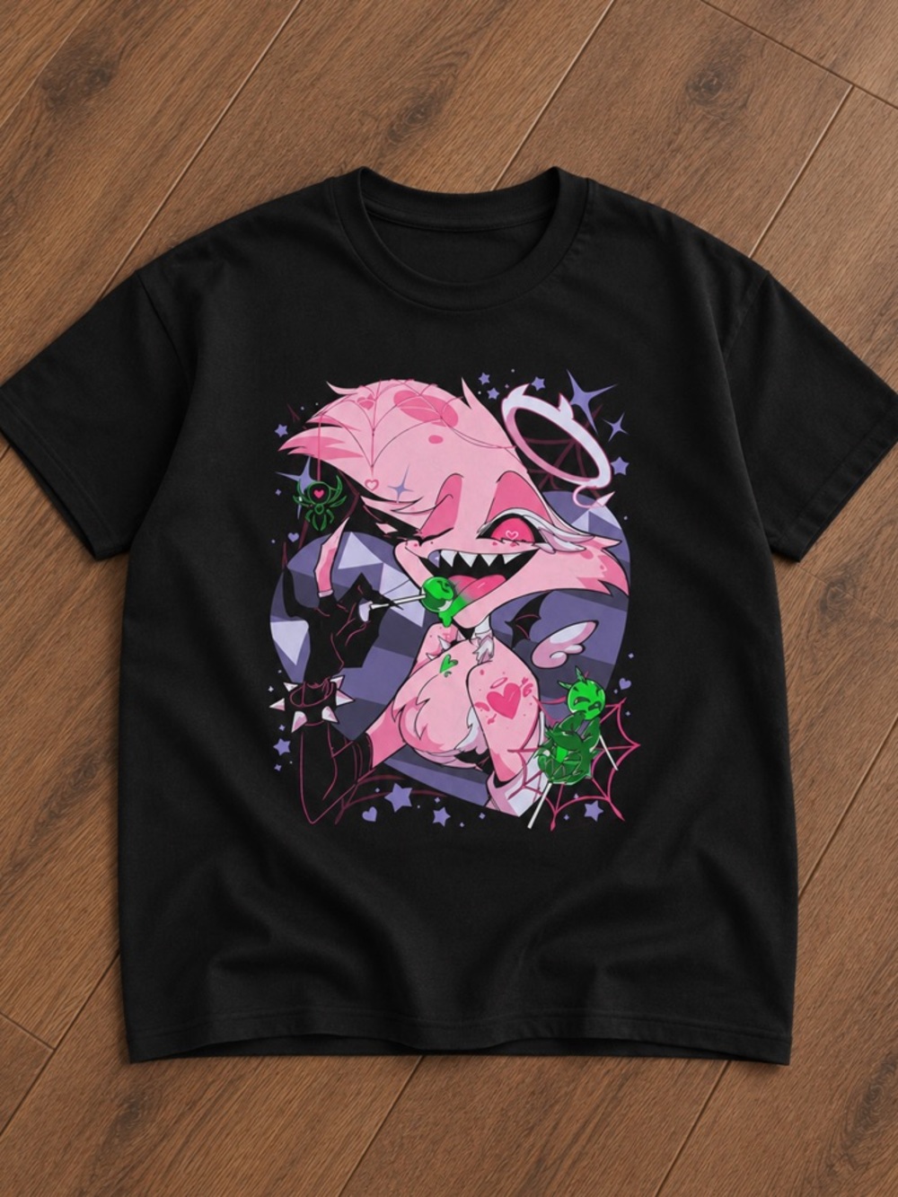 Hazbin Hotel Angel Dust Tricks And Treats Graphic Black T-Shirt